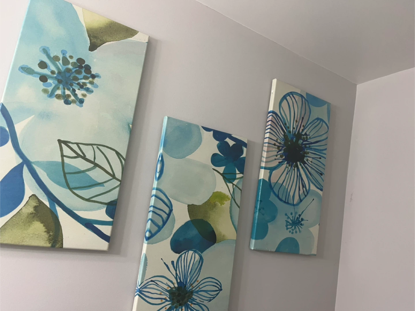 Set of 3 Blue Floral Canvas Wall Art - photo 3