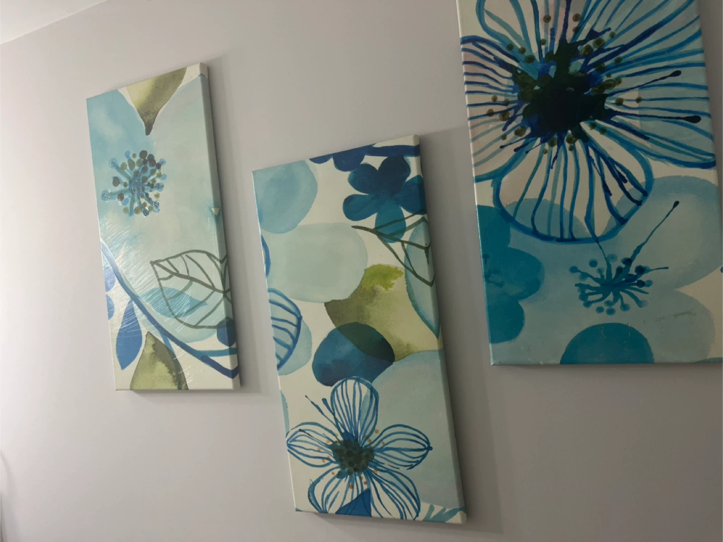 Set of 3 Blue Floral Canvas Wall Art