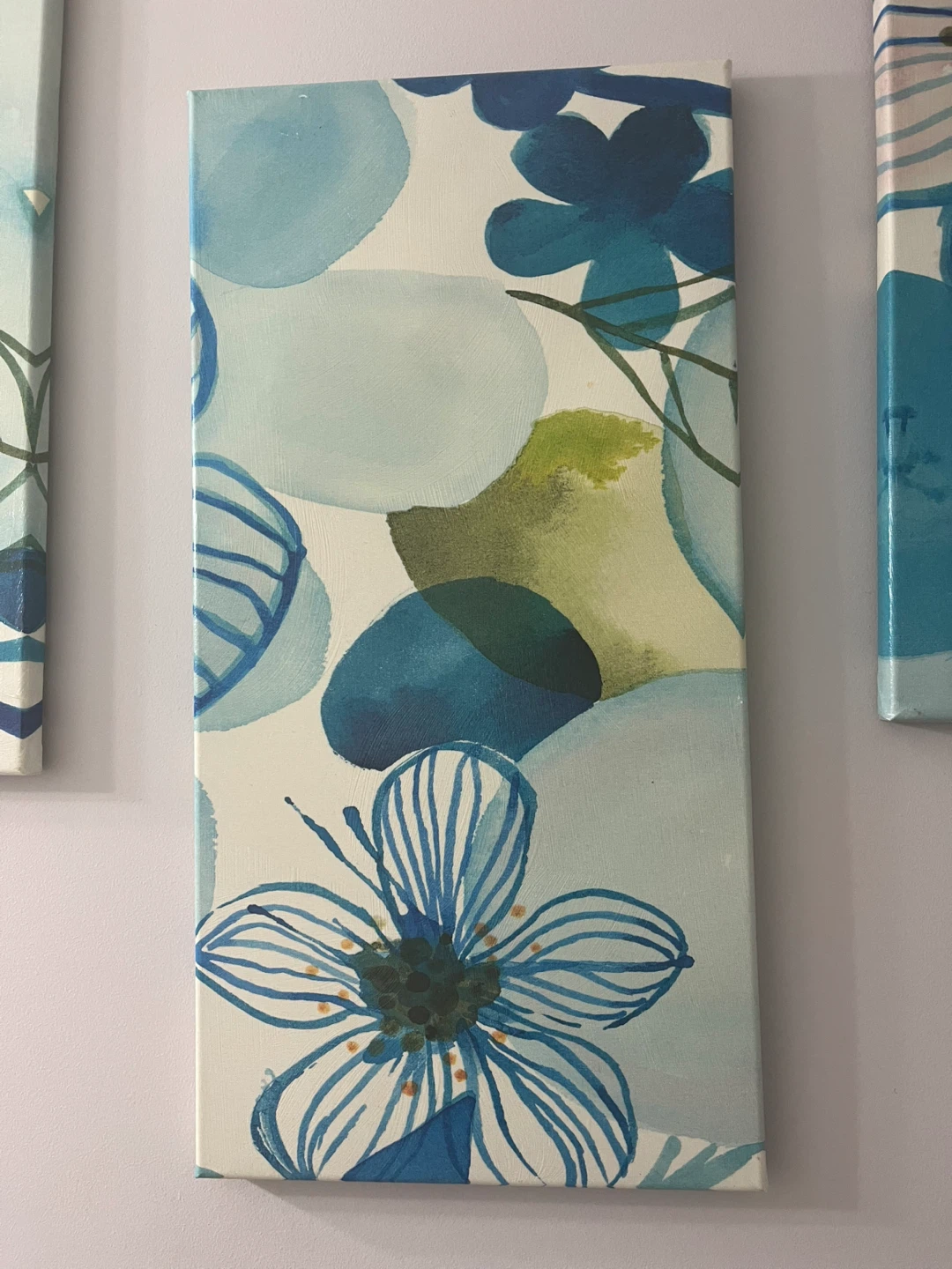 Set of 3 Blue Floral Canvas Wall Art - photo 2
