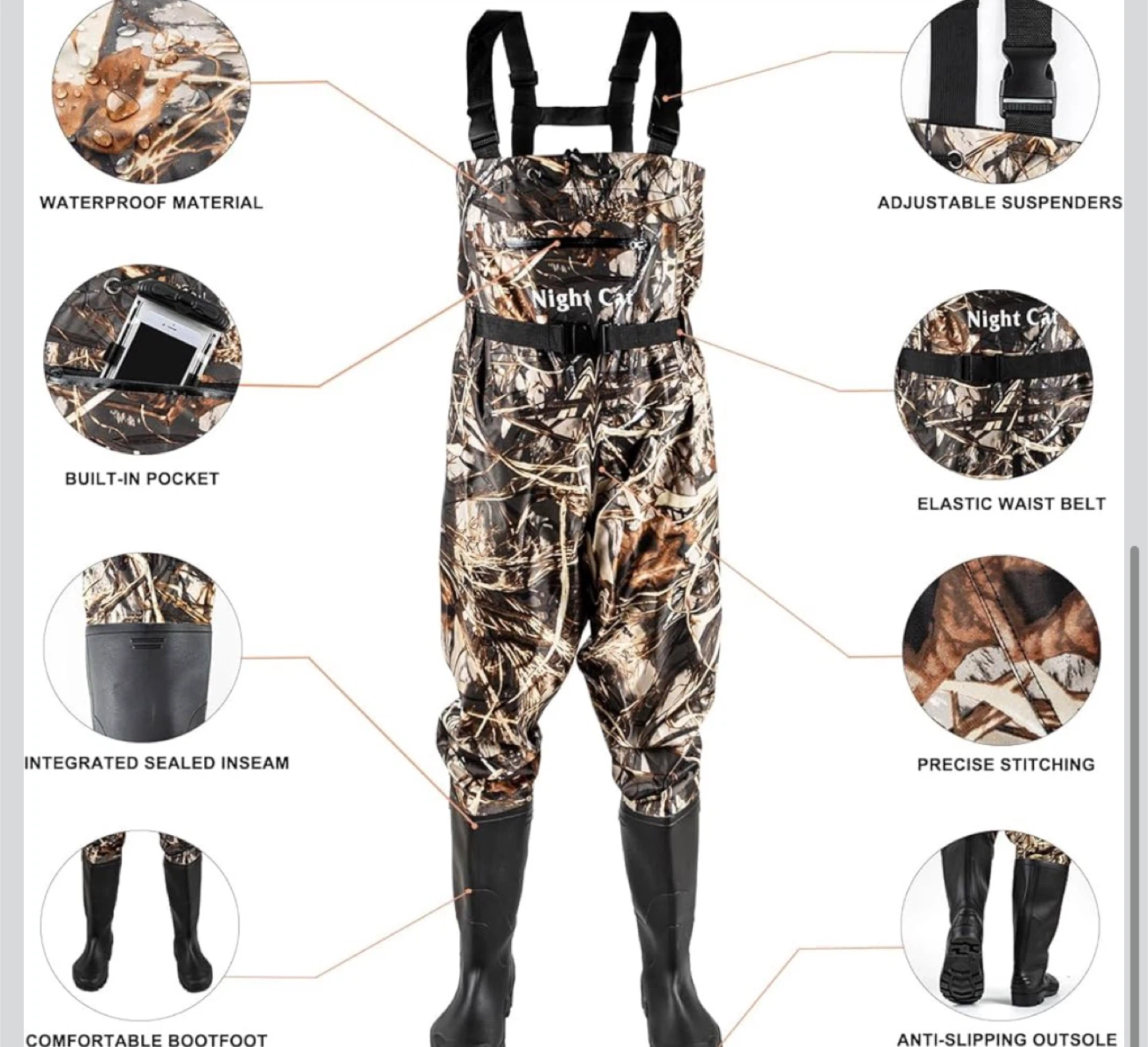 Night Cat Waterproof Fishing Waders with Bootfoot - photo 4