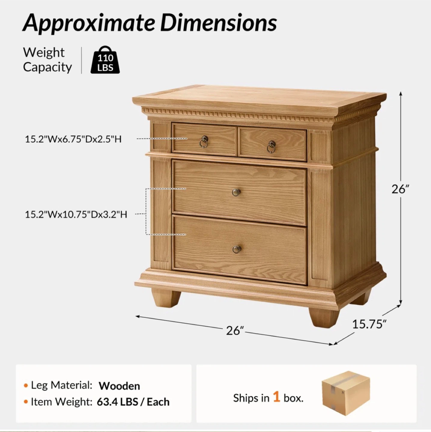 Auguste transitional 26”w 3 drawer solid wood end table - photo 2