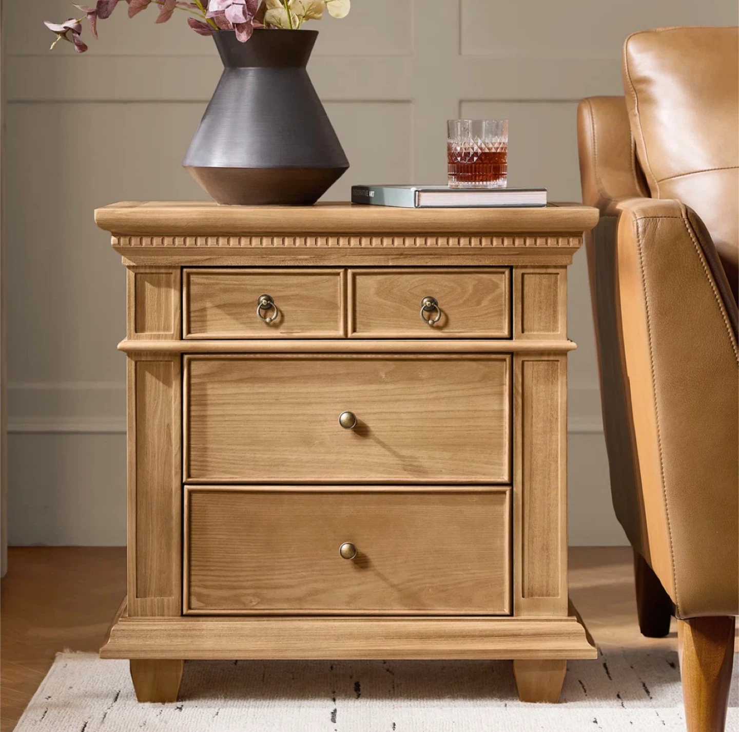 Auguste transitional 26”w 3 drawer solid wood end table