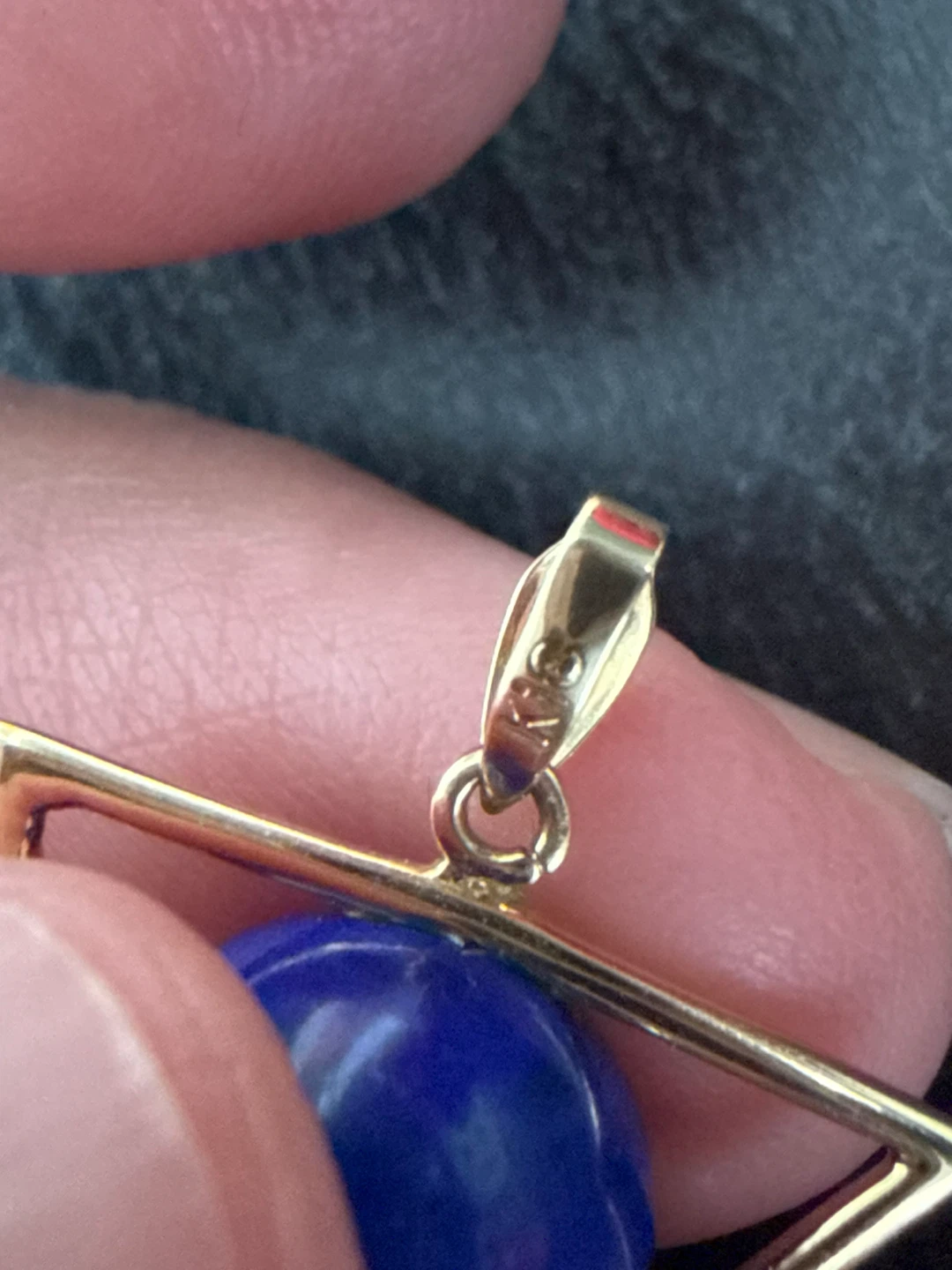 Natural Lapis Lazuli Triangle Pendant in 18K Gold Settings - photo 3