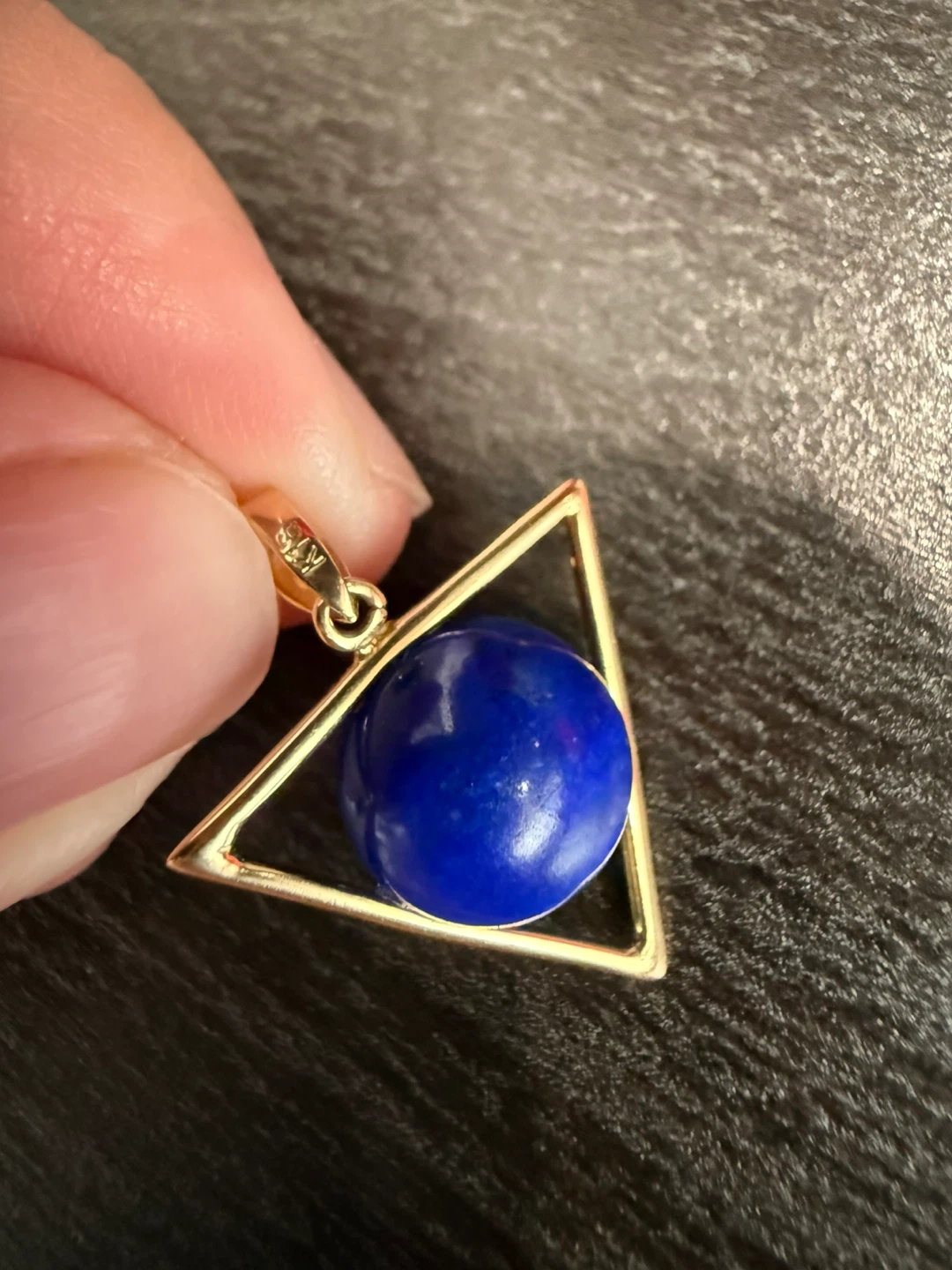 Natural Lapis Lazuli Triangle Pendant in 18K Gold Settings - photo 4