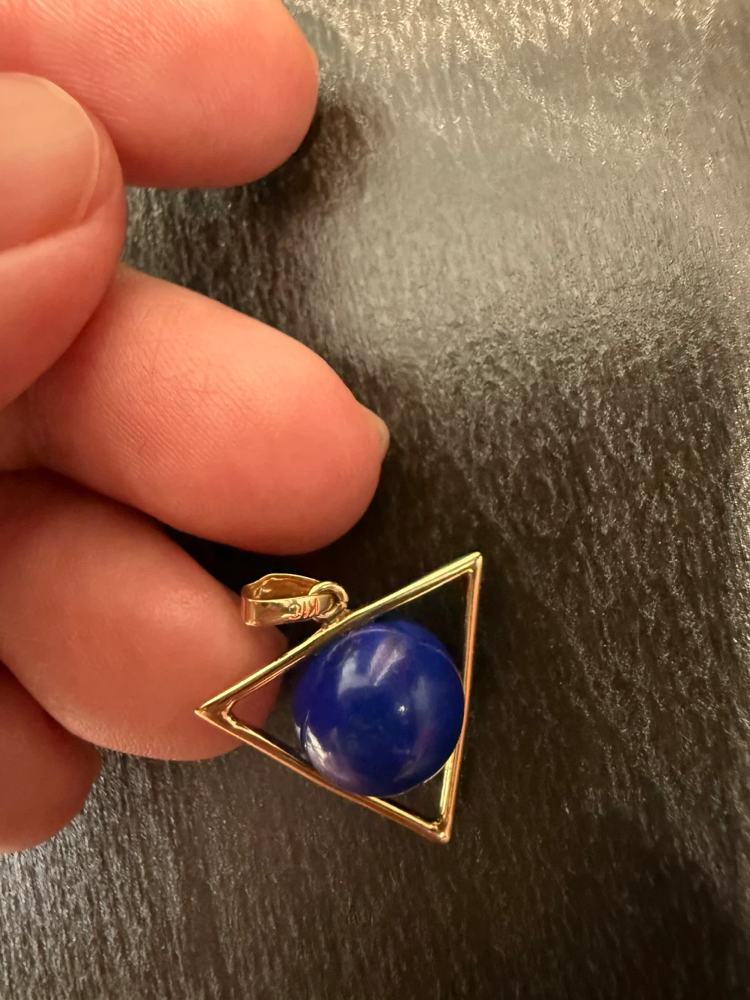 Natural Lapis Lazuli Triangle Pendant in 18K Gold Settings - photo 2