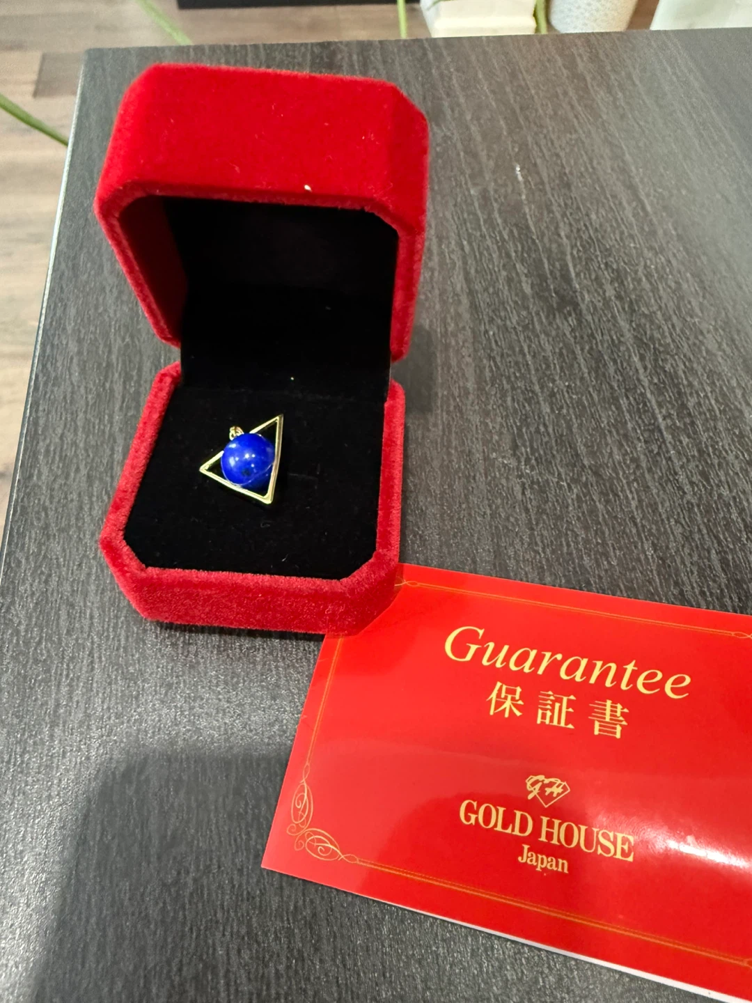 Natural Lapis Lazuli Triangle Pendant in 18K Gold Settings