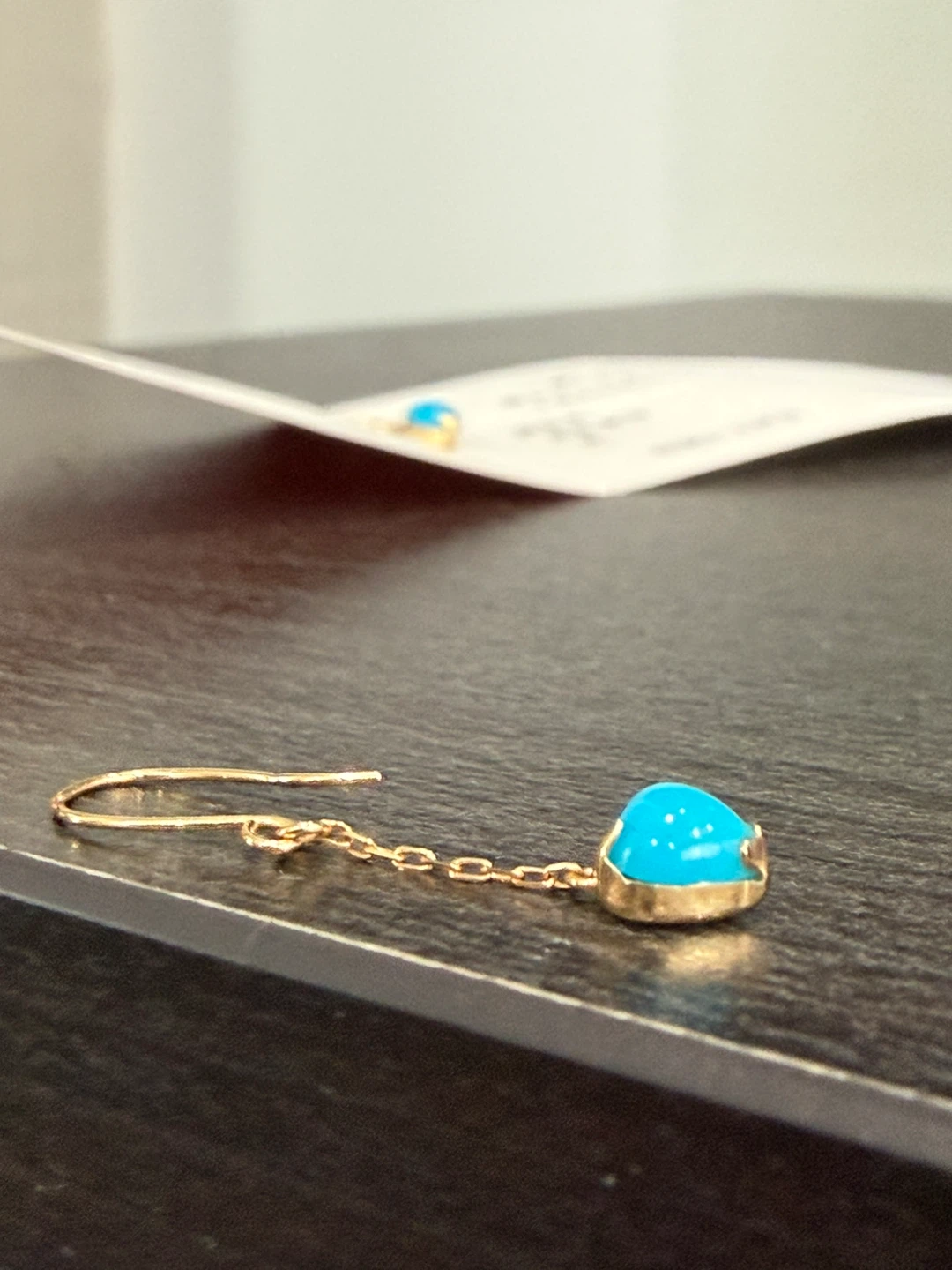 18K YG Turquoise Heart Dangle Earrings - photo 4