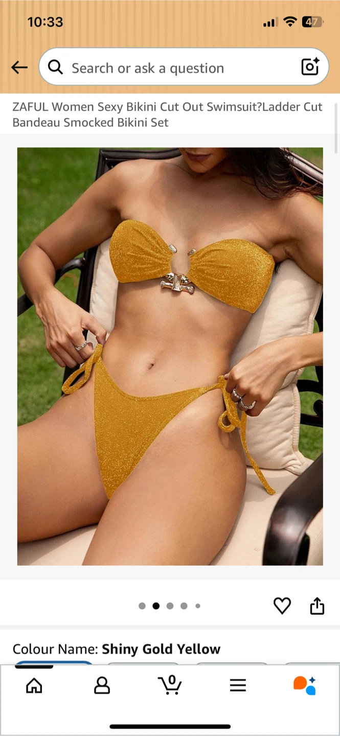 NEW! Zaful Women's Shiny Gold Yellow Smocked Bikini Set