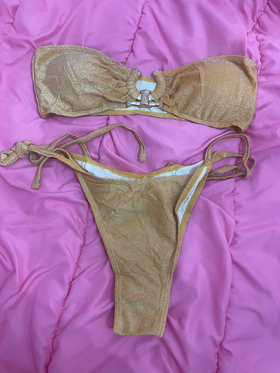 NEW! Zaful Women's Shiny Gold Yellow Smocked Bikini Set - photo 2
