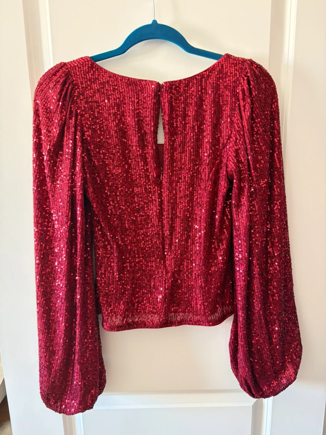 Lulus Red Sequin Long Sleeve Puff Sleeve Top - photo 4