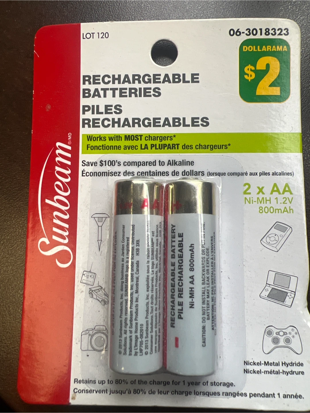Sunbeam Rechargeable AA Batteries - 2 Pack