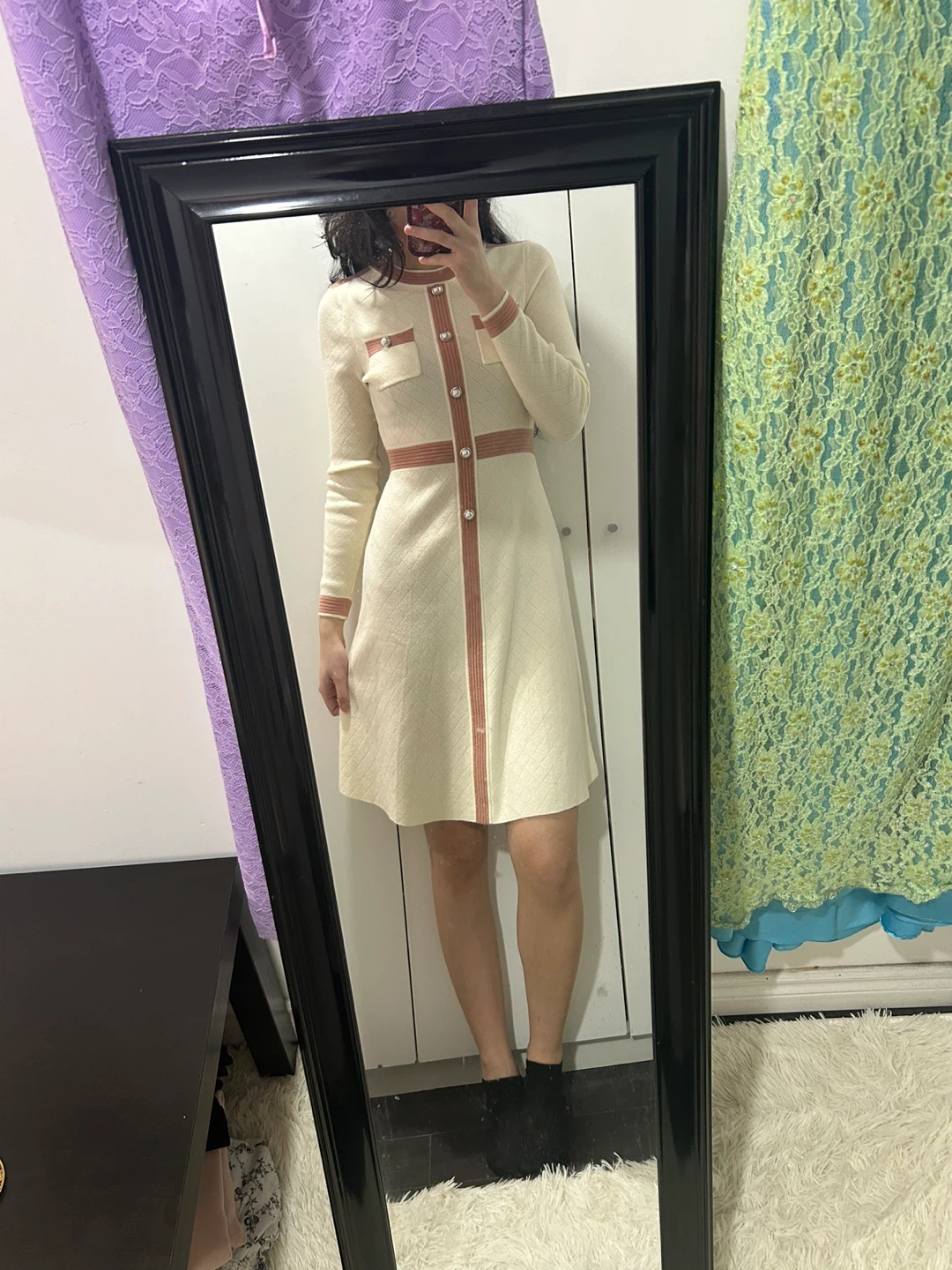 Cream and Pink Knit Dress