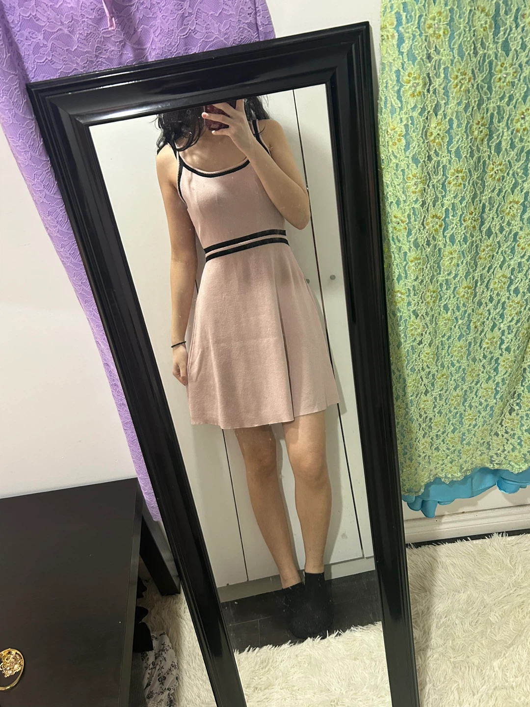Pink Mini Dress with Black Trim
