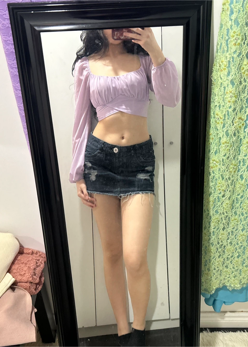 Purple Long Sleeve Crop Top