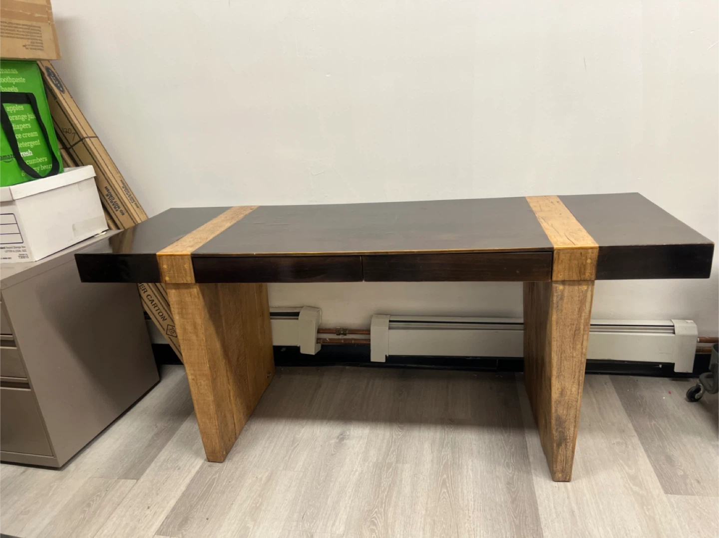 Dark Wood Dining Table with Natural Wood Inlay
