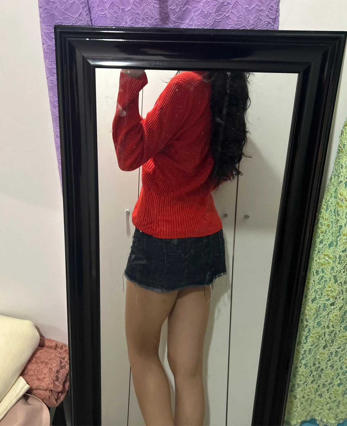 Red Ribbed V-Neck Sweater - photo 2