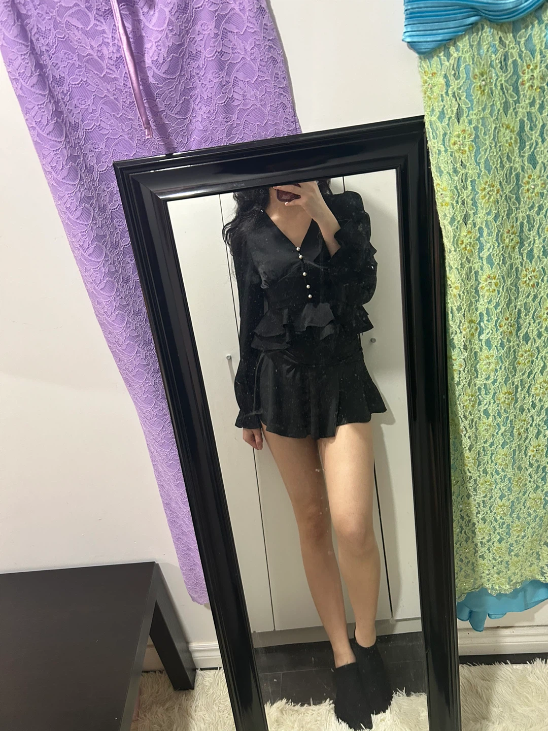 Black Ruffle V-Neck Blouse