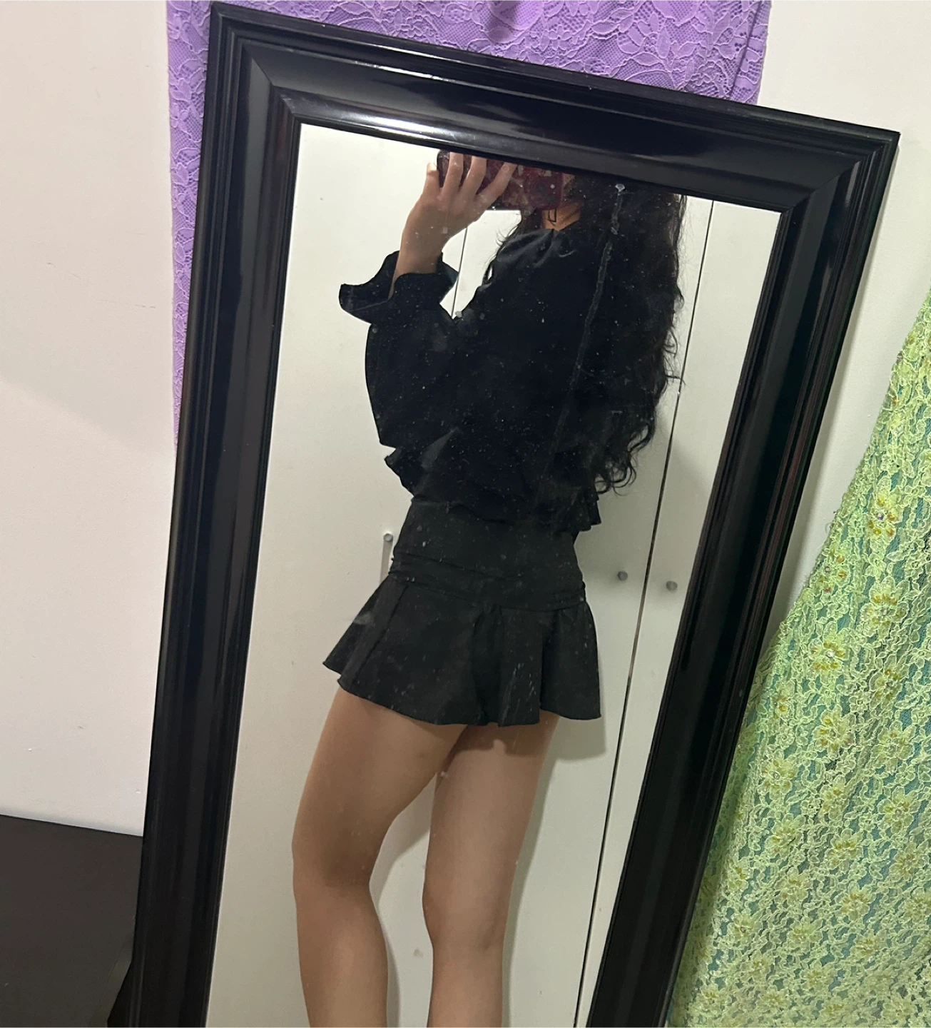 Black Ruffle V-Neck Blouse - photo 2
