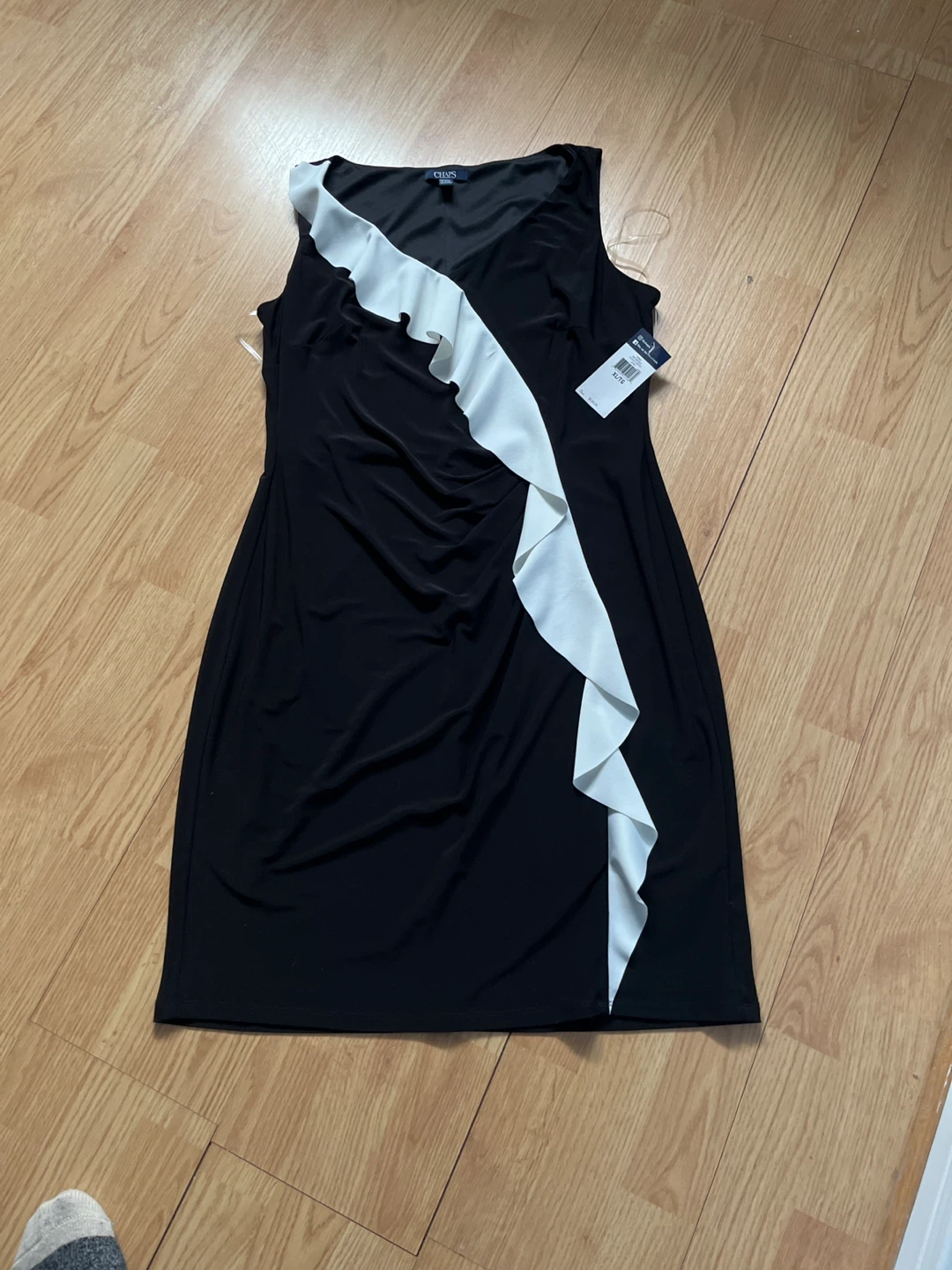Chaps Black & White Ruffle Dress