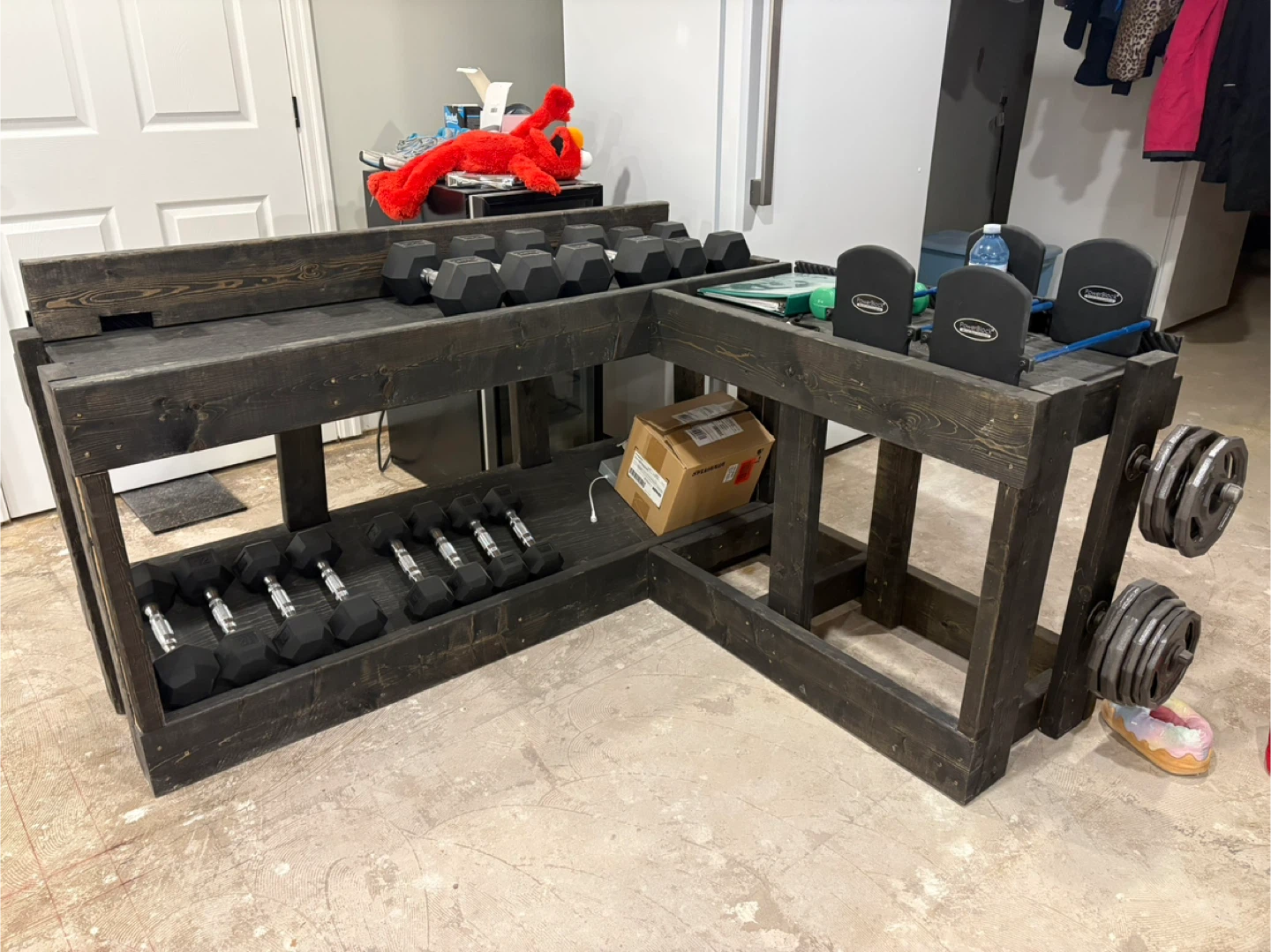 Dark Stained Wood Dumbbell Rack