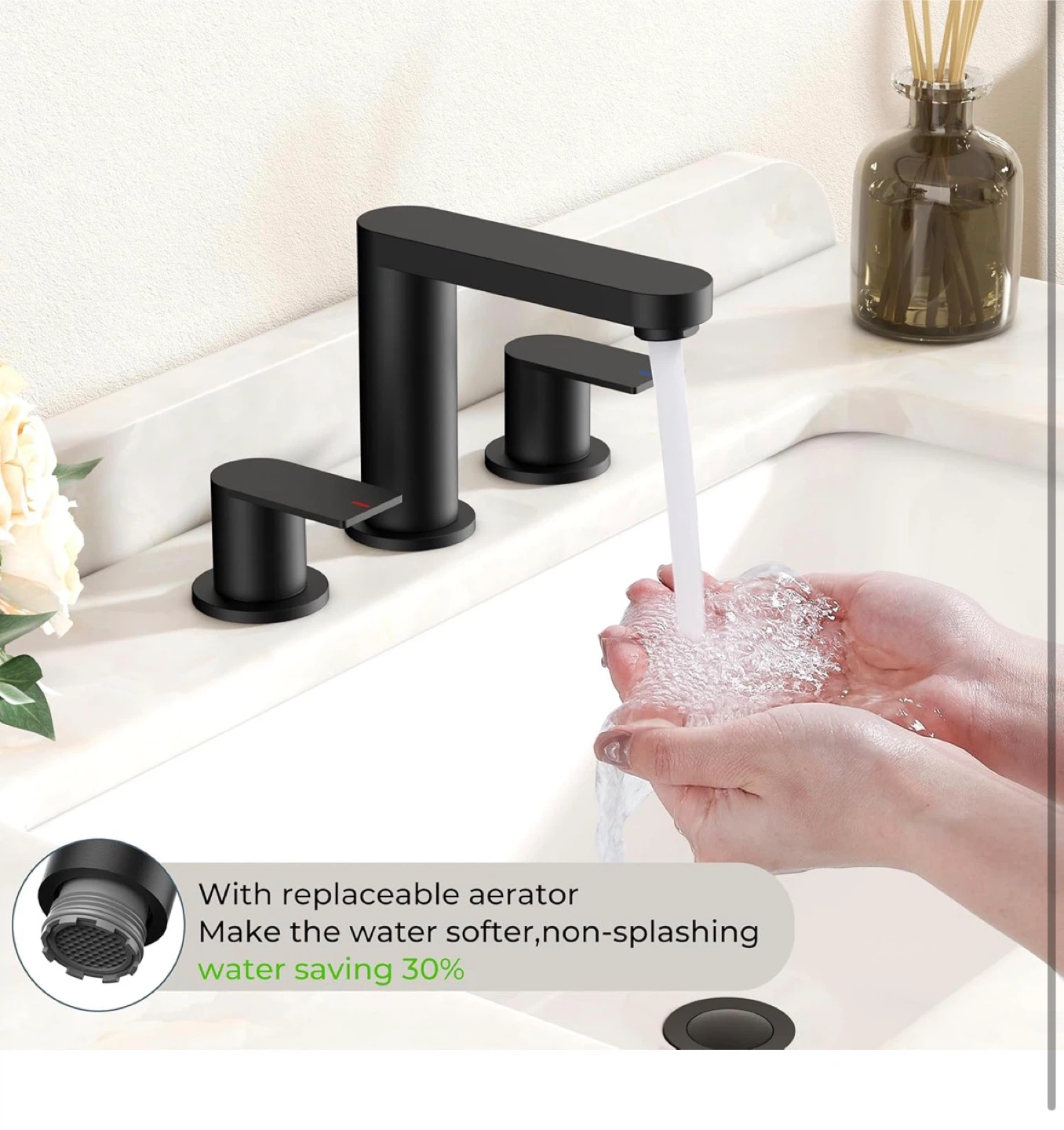 Matte Black Bathroom Faucet with Two Handles - photo 5