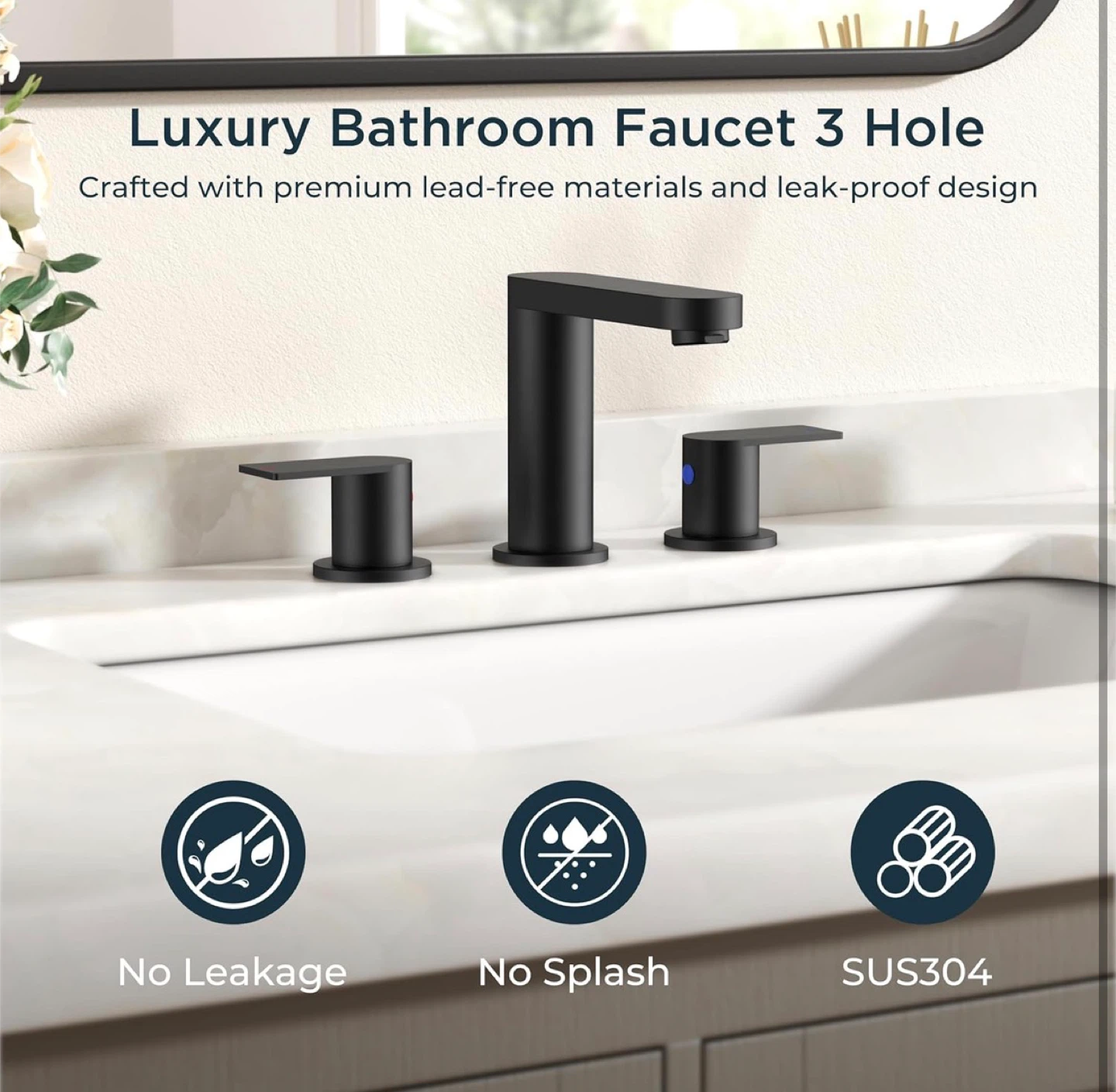 Matte Black Bathroom Faucet with Two Handles - photo 3