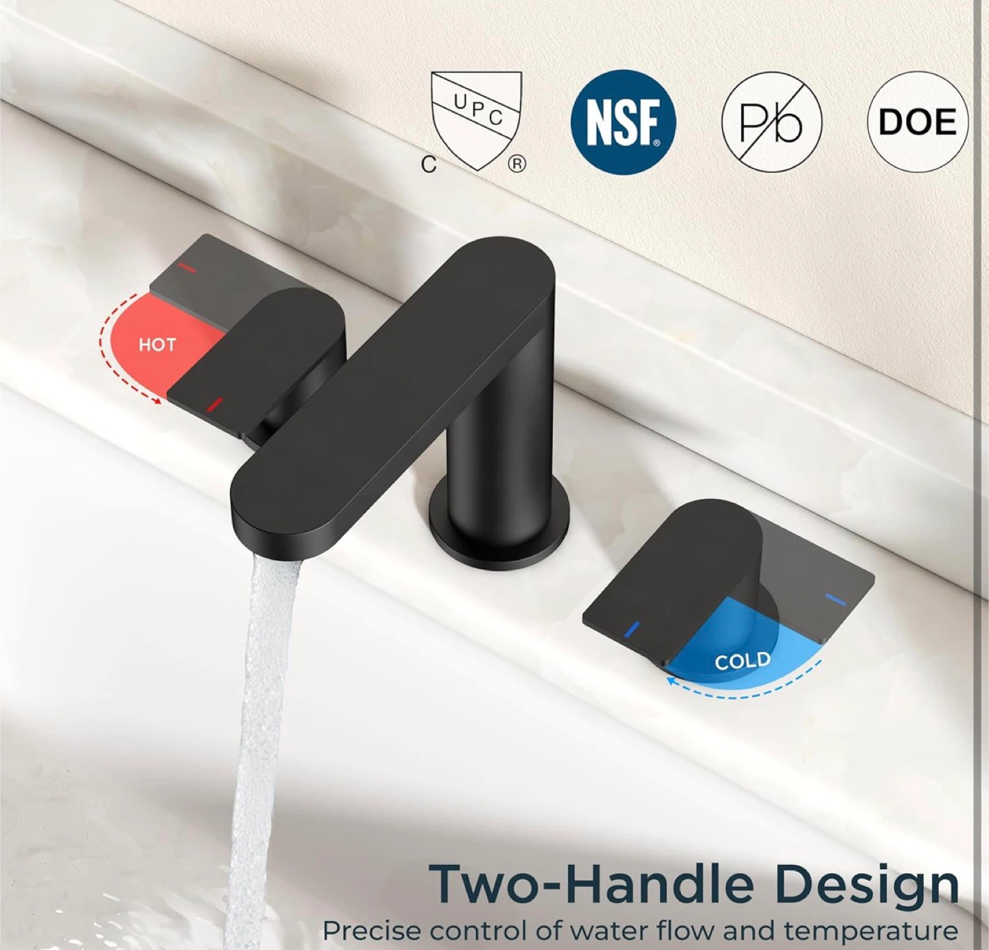 Matte Black Bathroom Faucet with Two Handles - photo 4