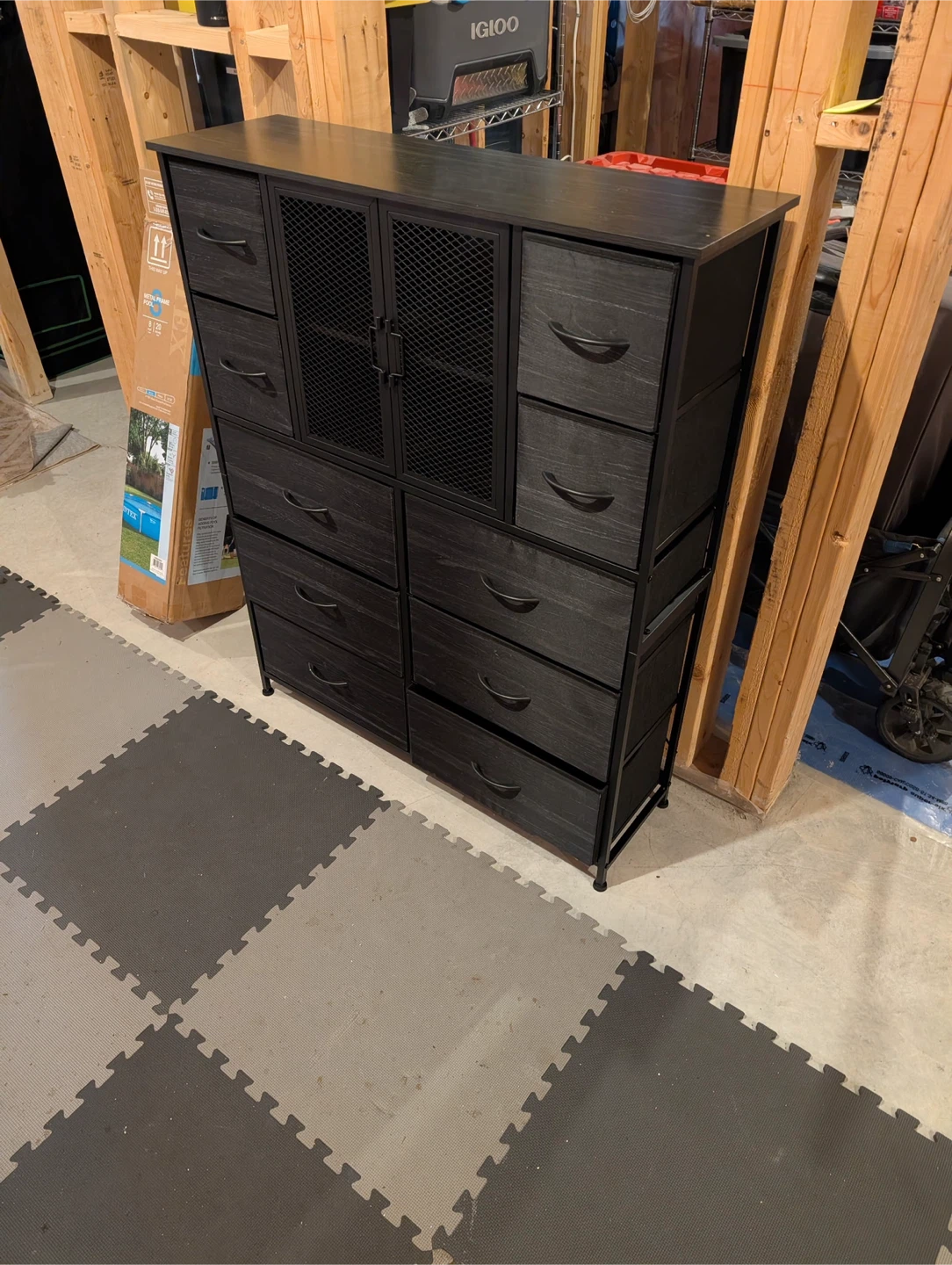 Black Dresser with 10 Drawers and Cabinet