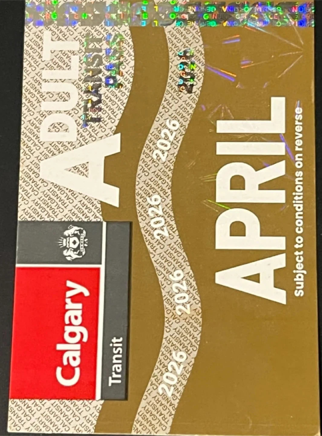 Calgary Transit Adult Pass - April 2026