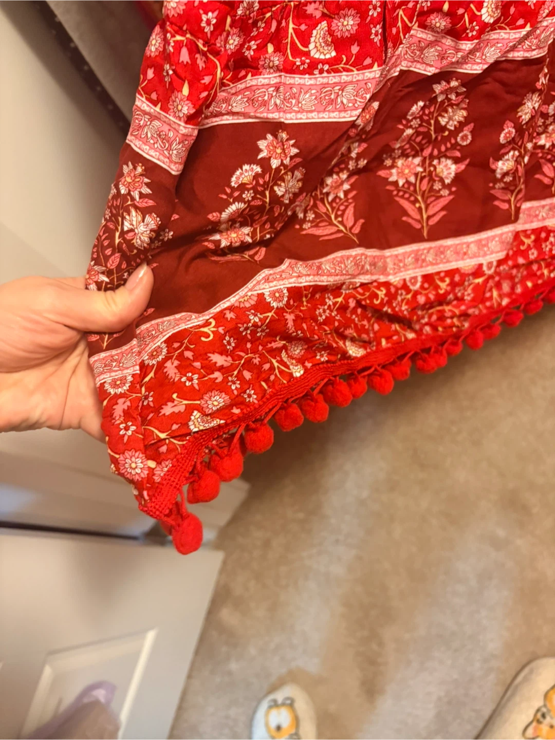 Red Floral Boho Dress with Pom Trim - photo 2