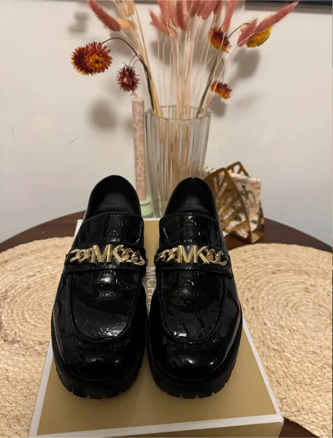 Michael Kors Black Patent Leather Loafers with Gold Chain - photo 2
