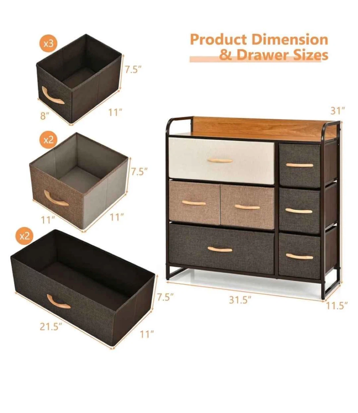 Fabric Drawer Dresser with Wood Top - photo 2