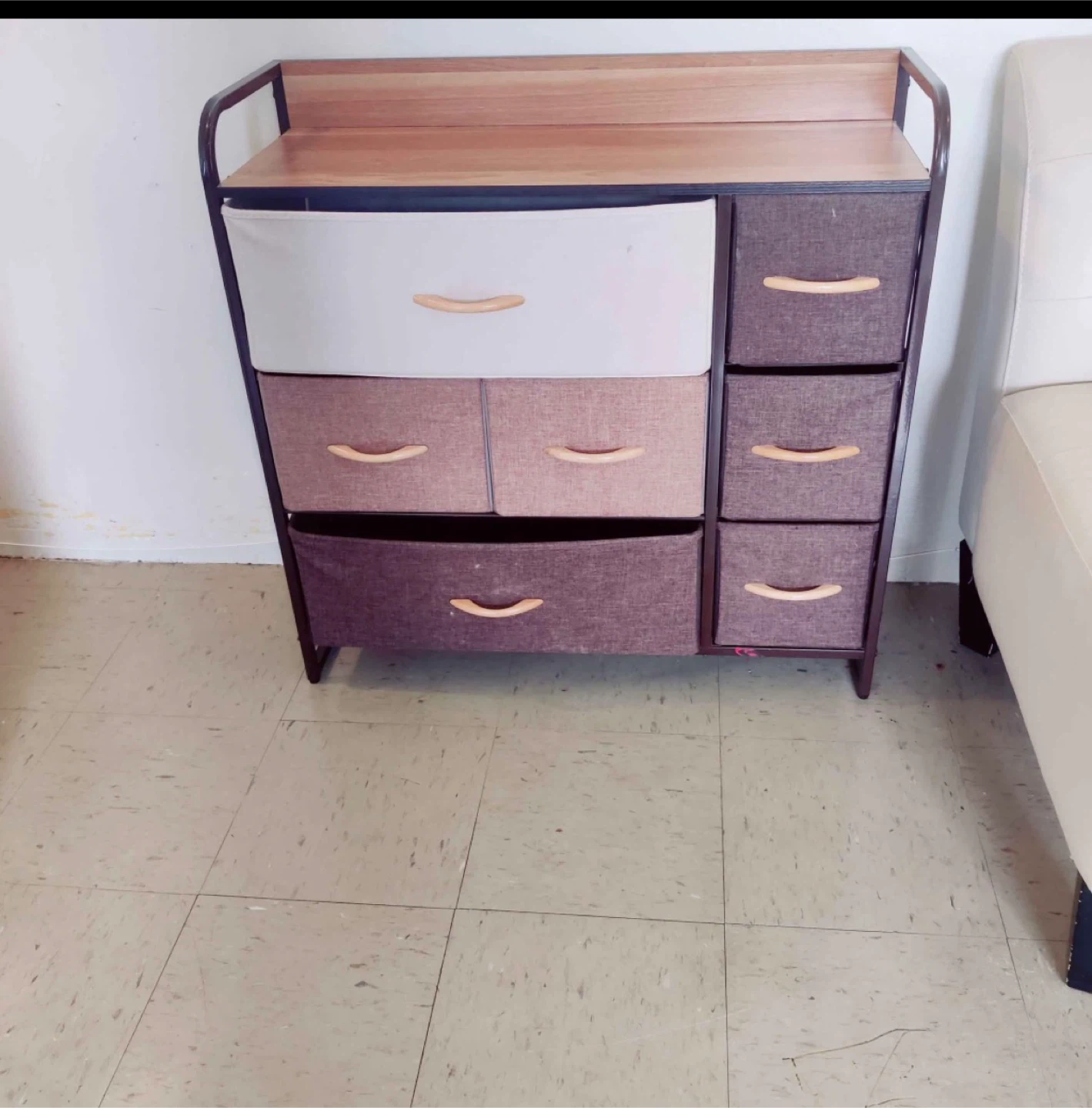 Fabric Drawer Dresser with Wood Top