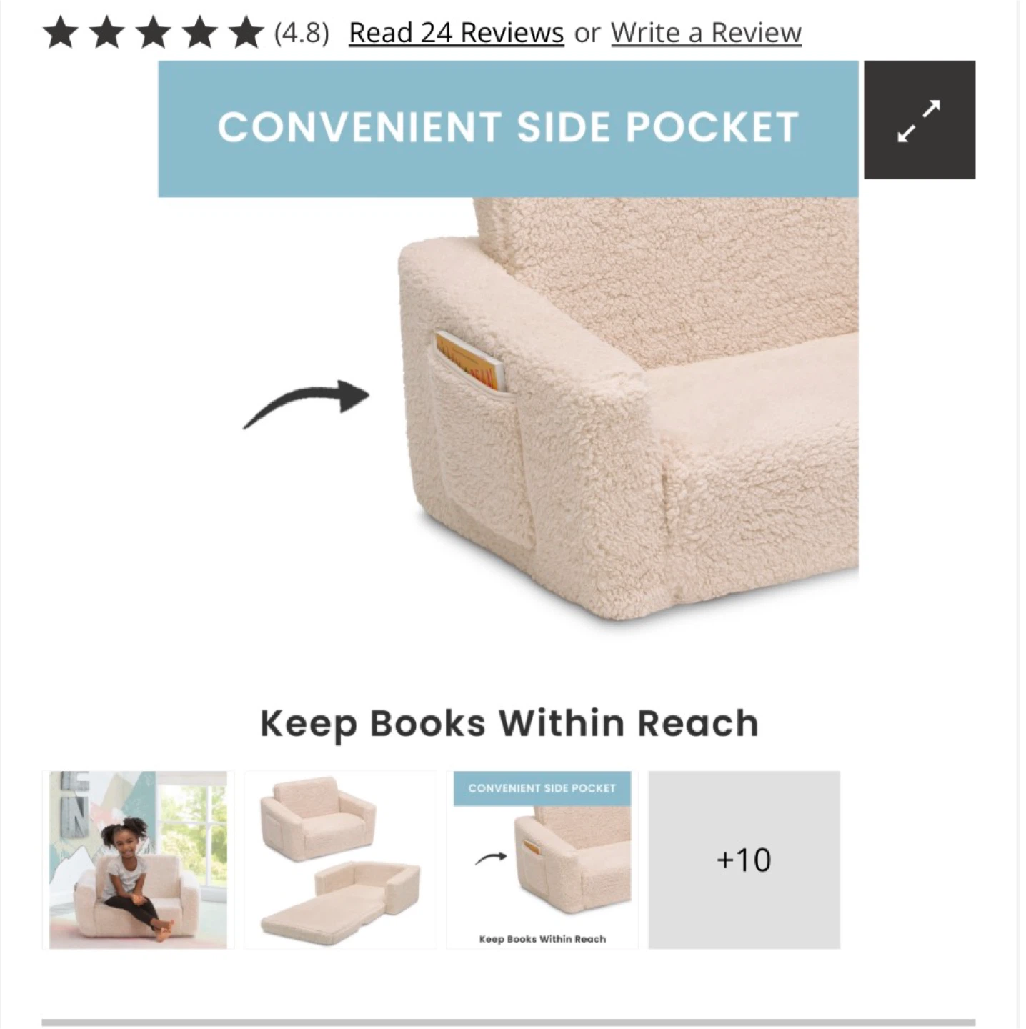 Fluffy Kids Flip Out Sofa Chair Bed - photo 4