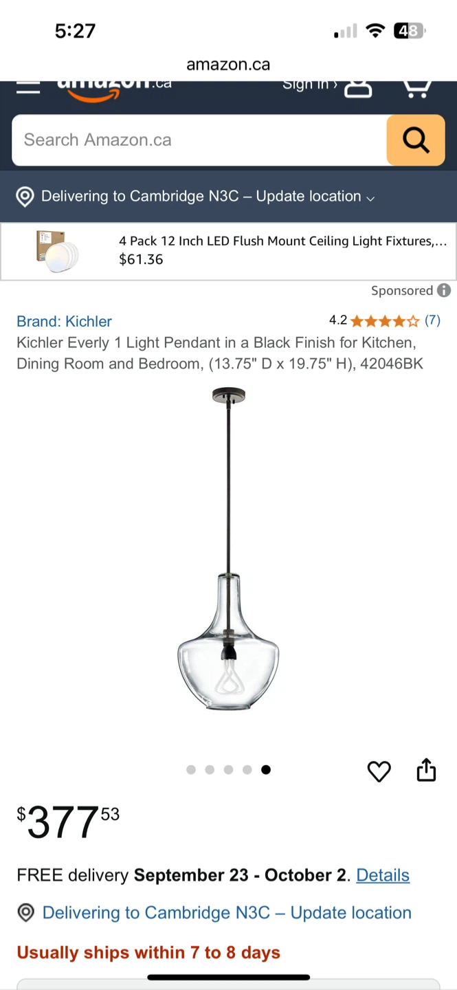 Dining room light-Kichler Everly 1 Light Pendant - photo 3