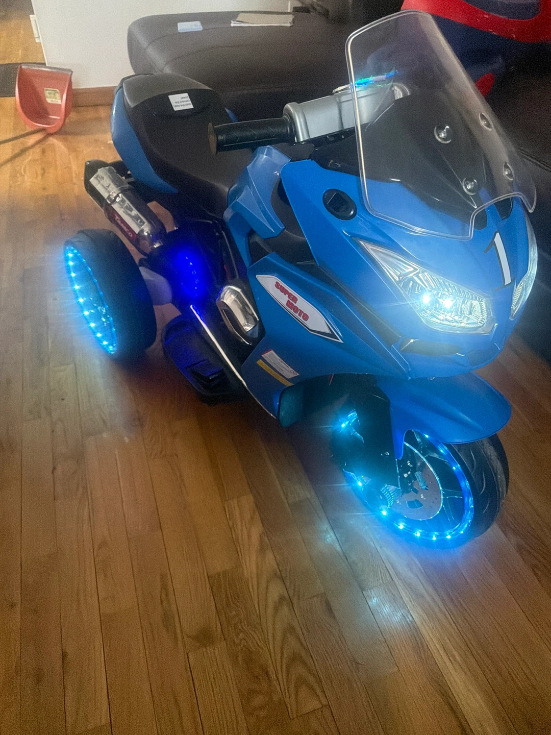 Blue Electric Ride-On Motorcycle with Lights
