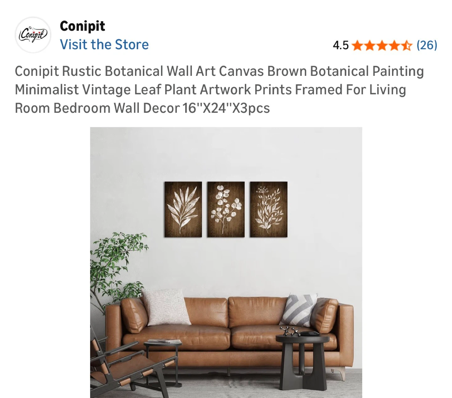 Rustic Botanical Wall Art Canvas- Set of 3 - photo 4