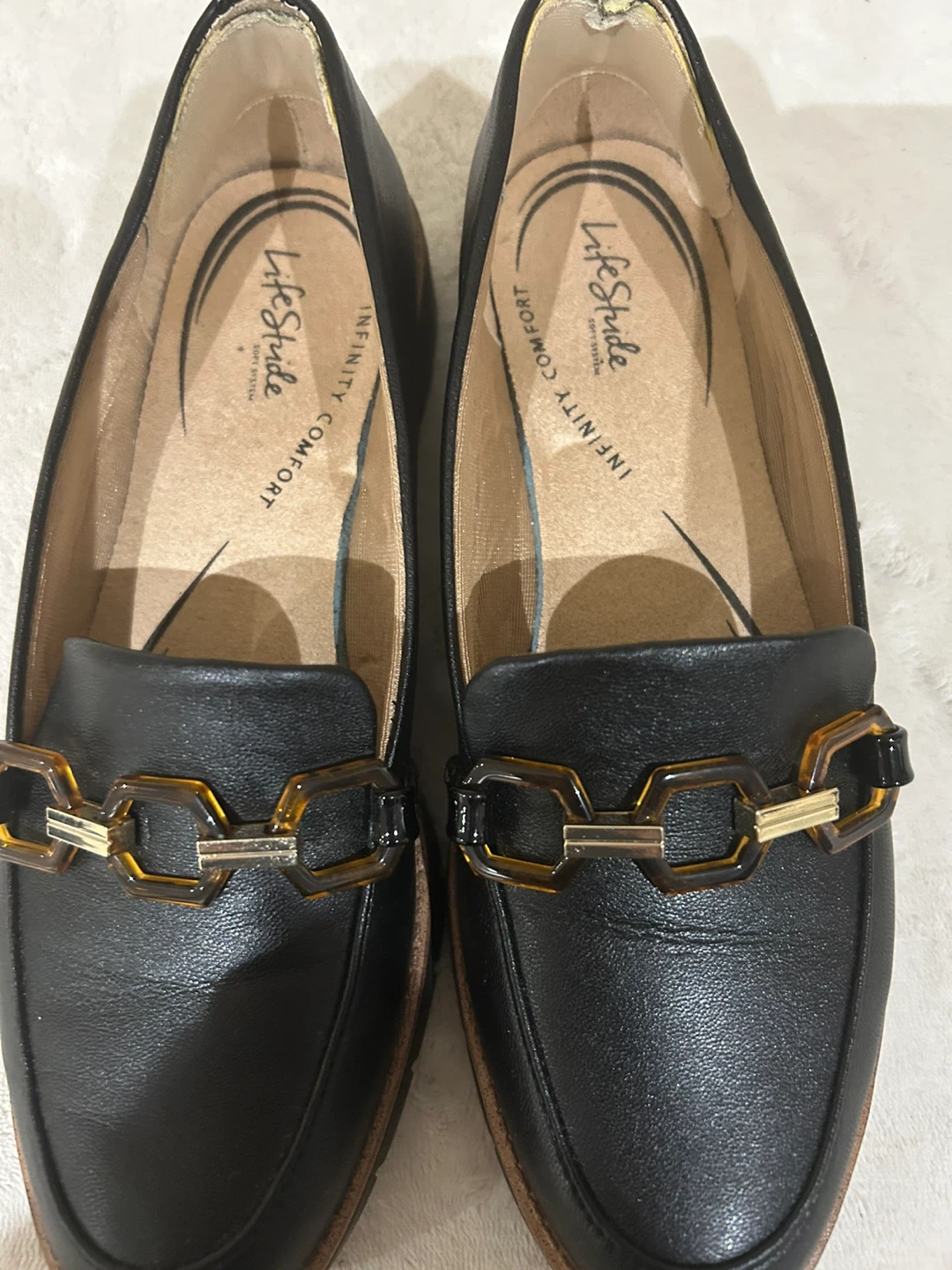 LifeStride Black Loafers with Tortoiseshell Detail