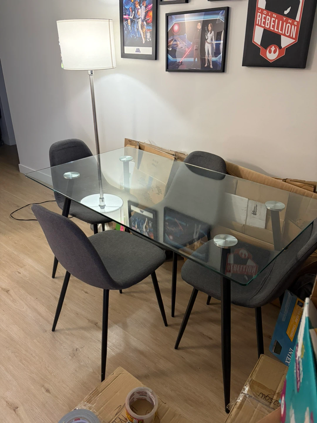 Glass Top Dining Table with 4 Chairs