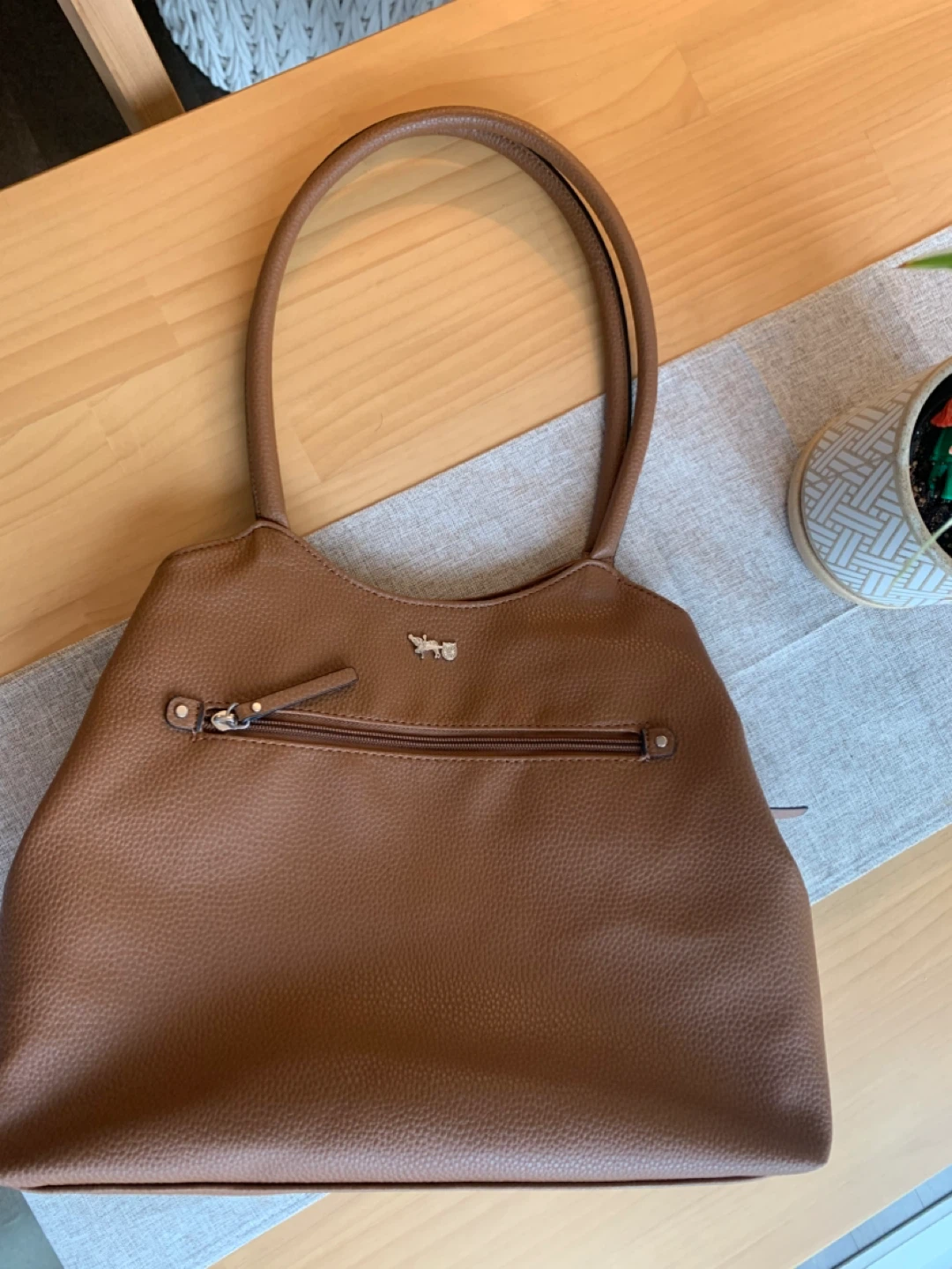Brown Faux Leather Shoulder Bag