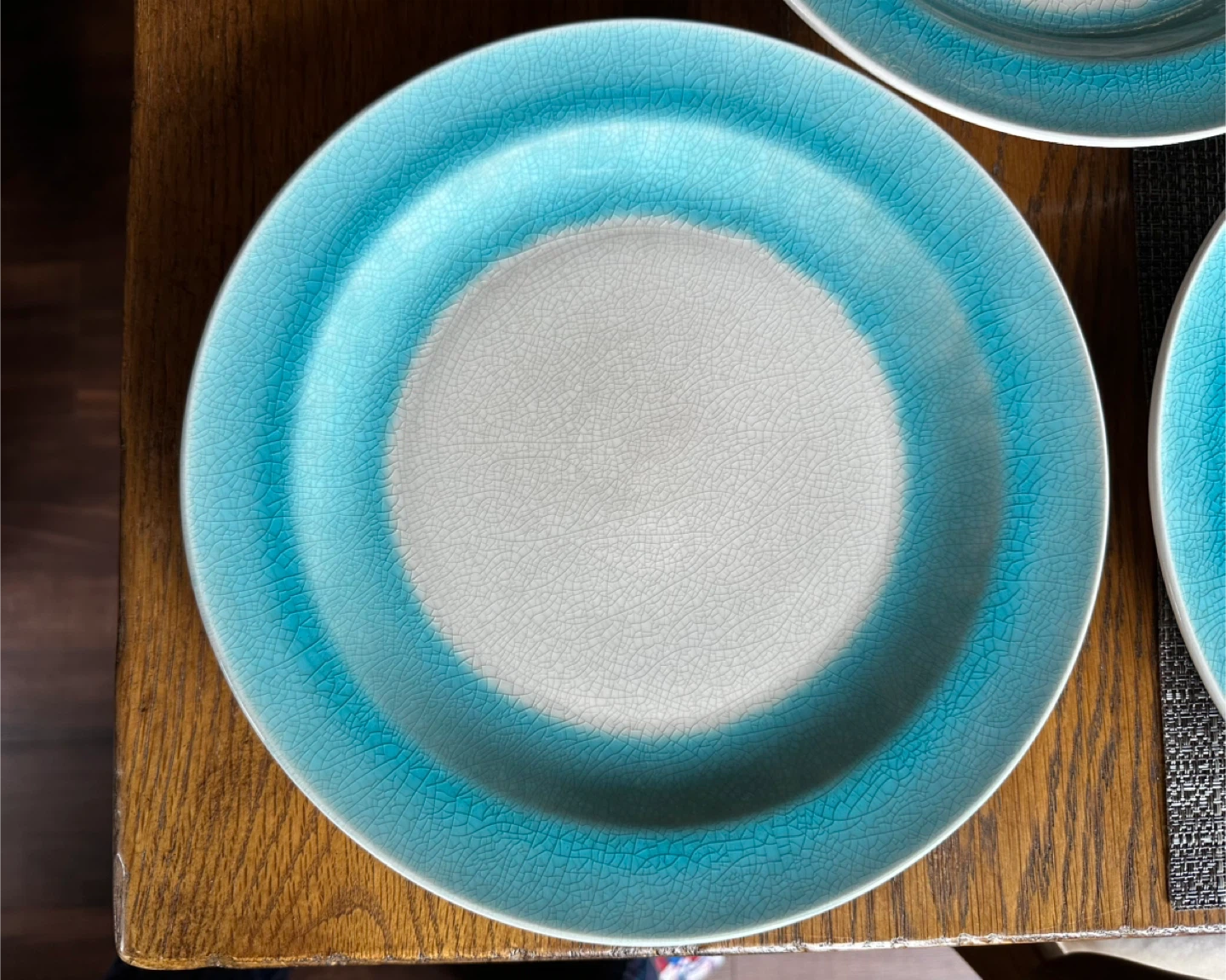 Set of 4 Ceramic mosaic Glazed dinner Plates -  aqua blue - photo 2