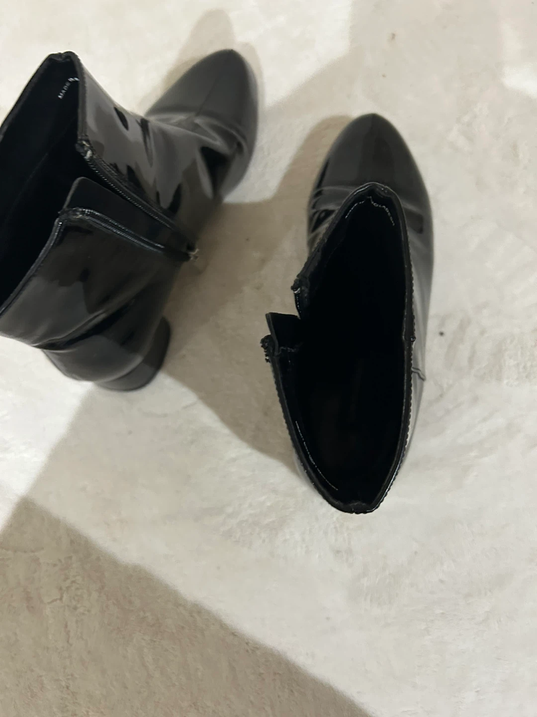 Leather Black Patent Ankle Boots - Size 36