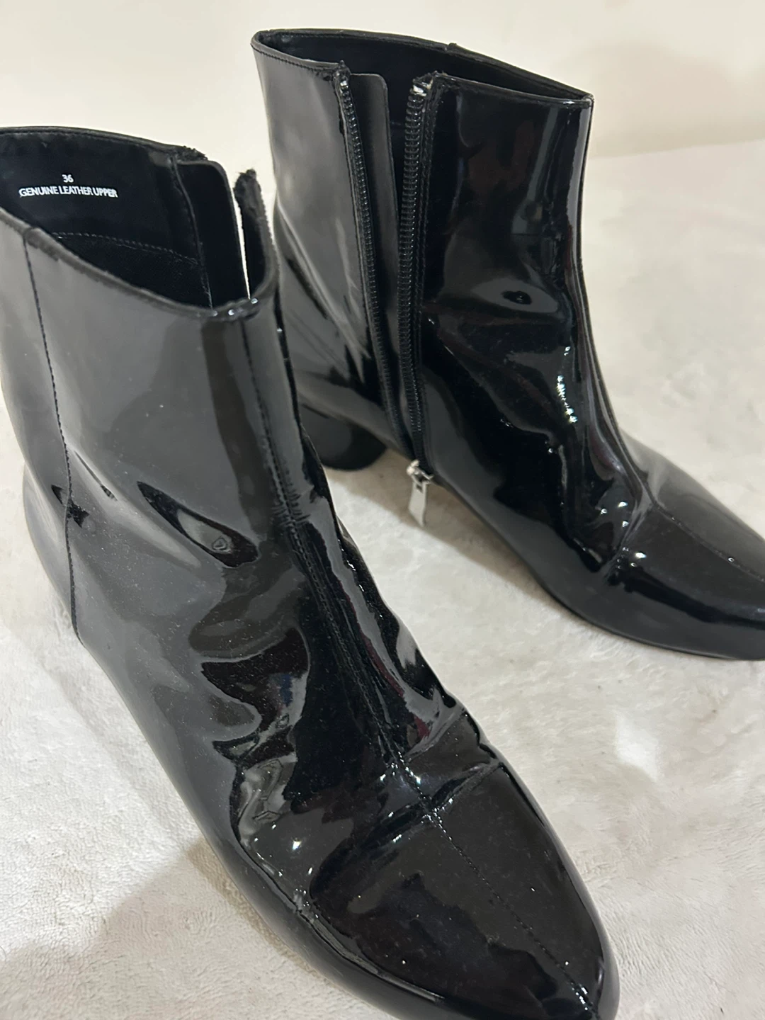 Leather Black Patent Ankle Boots - Size 36 - photo 3