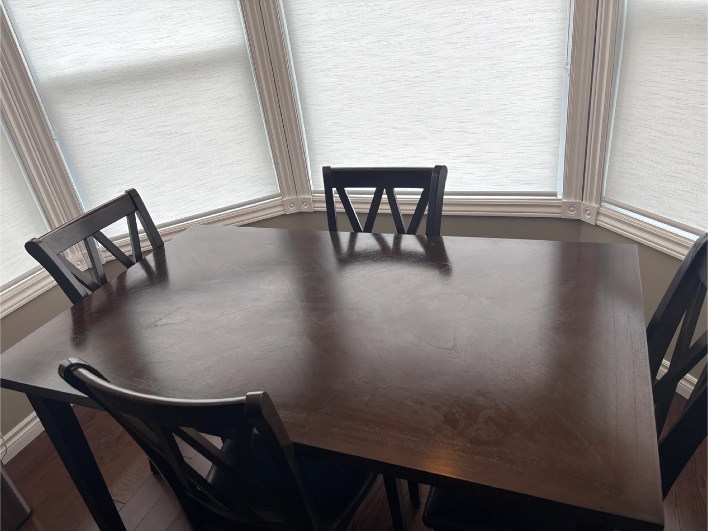 Dark Wood Dining Table Set with Padded Chairs