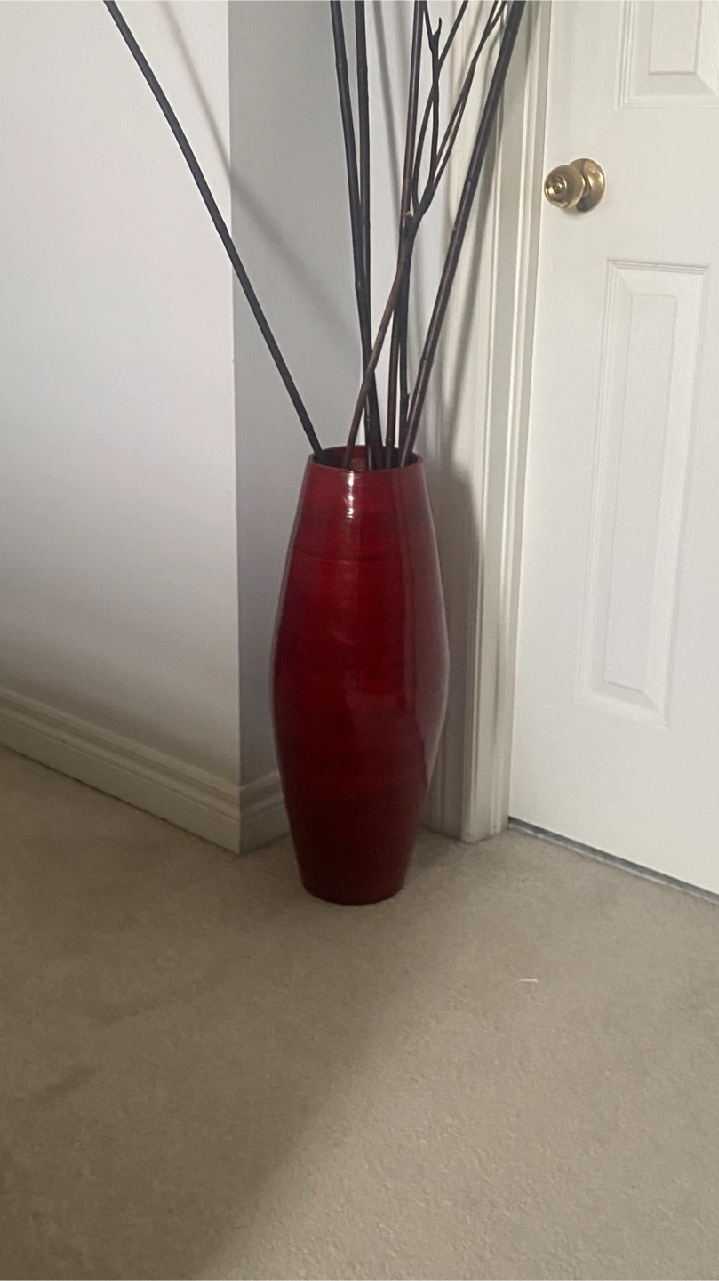 Large Red Decorative Vase with Branches