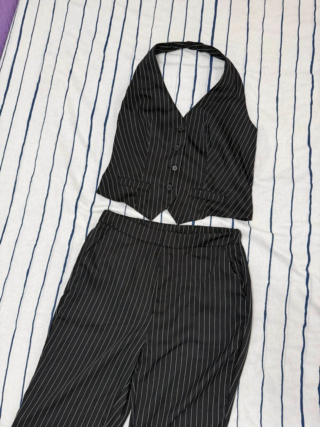 SHEIN Striped Halter Vest and Bell Bottom Pants Set - photo 3