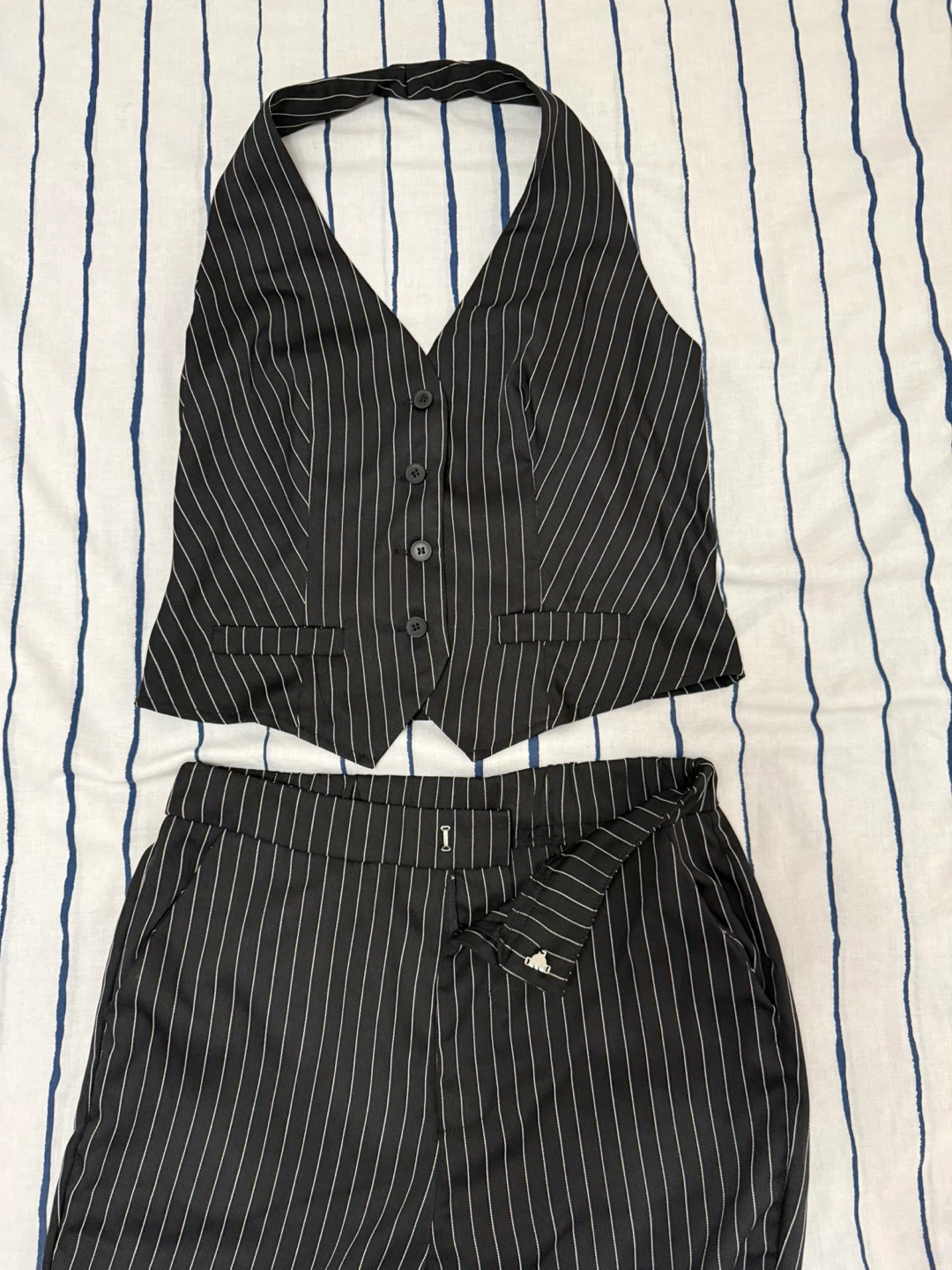 SHEIN Striped Halter Vest and Bell Bottom Pants Set - photo 2
