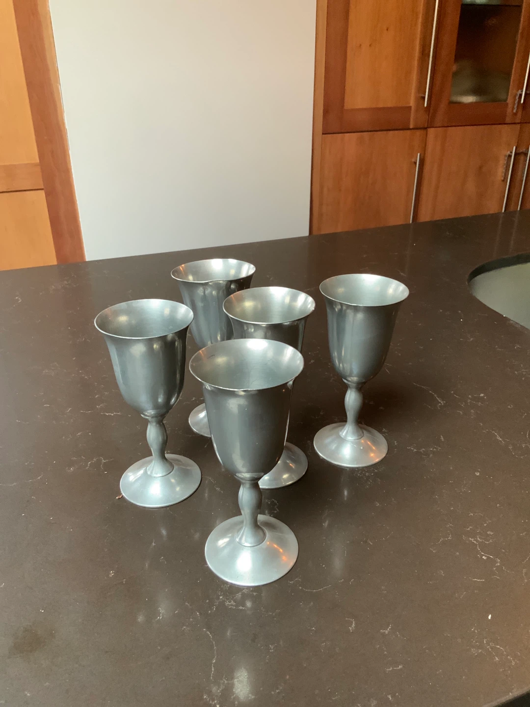 Set of 5 Pewter Goblets