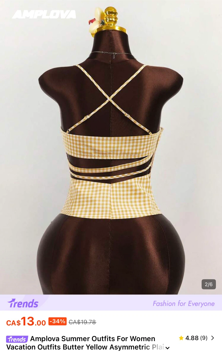 Amplova Women's Gingham Crop Top - photo 2