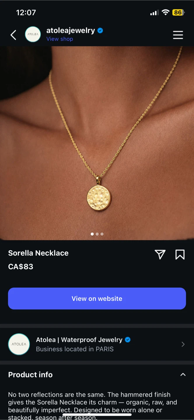 Atolea Sorella Necklace - Gold - photo 4